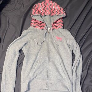 Vs pink grey zip up sequin jacket